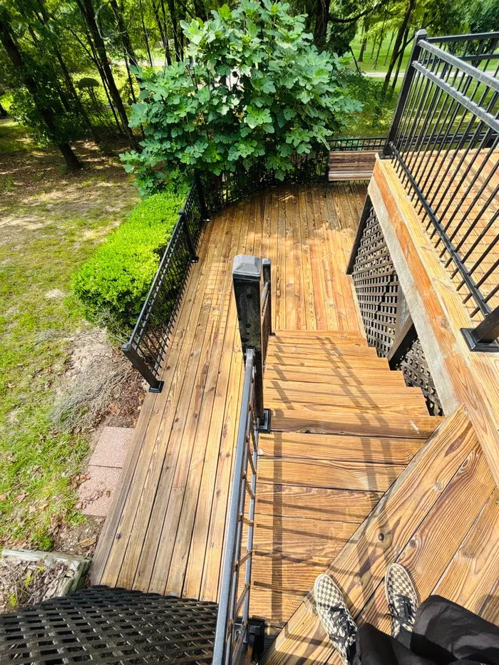 Multi-level deck and stairs after pressure washing